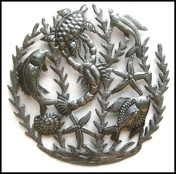 Metal Wall Hanging, Metal Sealife, Haitian Metal Art, Coastal Decor, Garden Decor, Island Decor, 